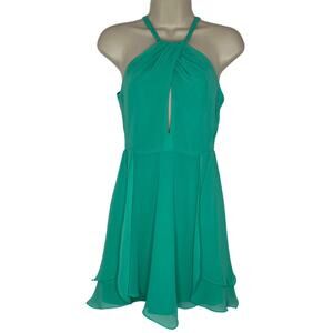 Bebe Tulip Skirt Keyhole Chiffon Halter Mint Green Mini Dress Size 4 NWT